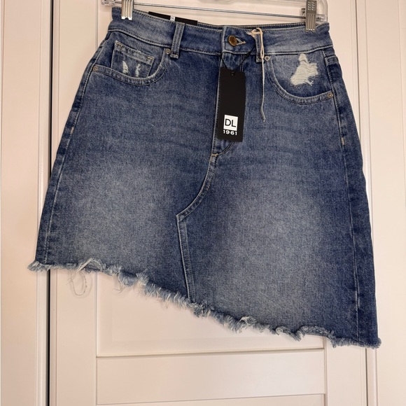 DL1961 Women's Asymmetrical Denim Mini Skirt - Blue - Picture 1 of 9